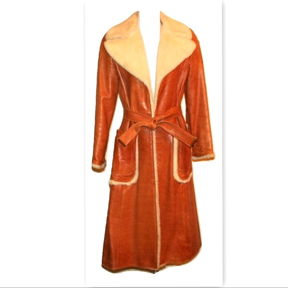 Vintage Jackets & Blazers - 1970s Leather and Shearling Open Front Coat